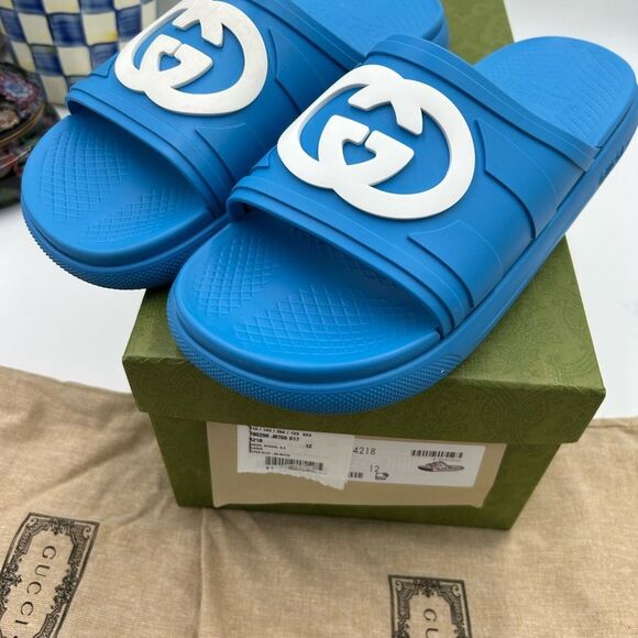 Men\'s Gucci interlocking G rubber Pool slides size 12 made in Italy main image 7
